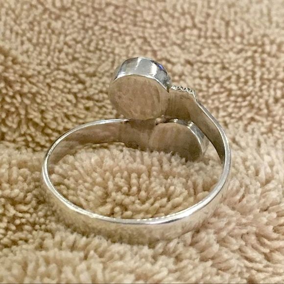 VINTAGE Green Malachite Sterling Silver Bypass Ring Sz 9.5 - Picture 6 of 8